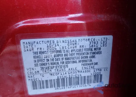 2014 Nissan Sentra S from USA, damaged, VIN 3N1AB7AP1EY321676